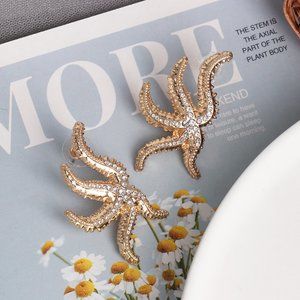 Bimini Beachwear Large Gold & Rhinestone Starfish Earrings